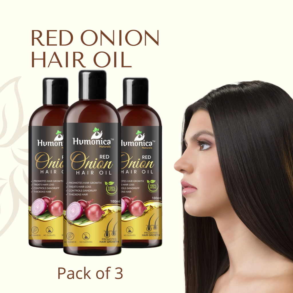 Humonica Naturals Red Onion Hair Oil for Hair Fall, Regrowth & Thickness Pack of 3 Pc (300ml)