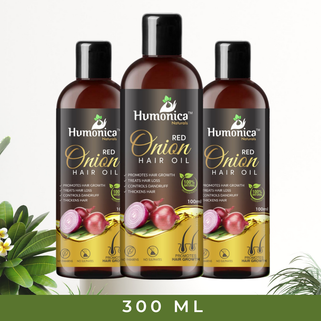 Humonica Naturals Red Onion Hair Oil for Hair Fall, Regrowth & Thickness Pack of 3 Pc (300ml)