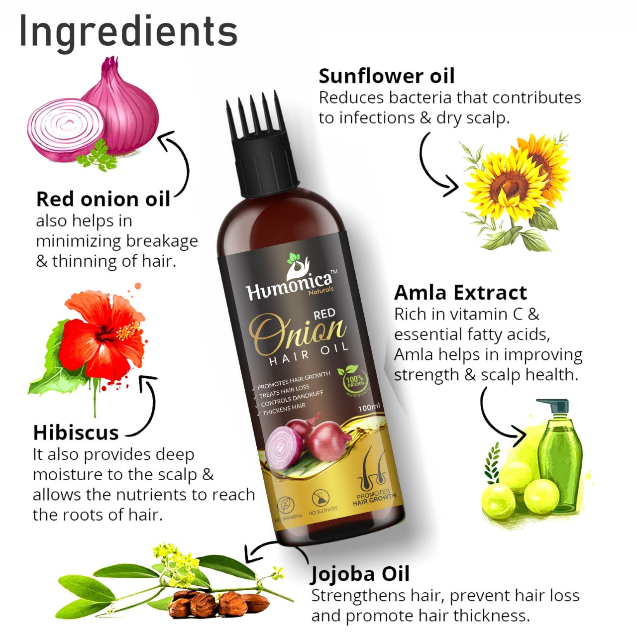 Humonica Naturals Red Onion Hair Oil for Hair Fall, Regrowth & Thickness